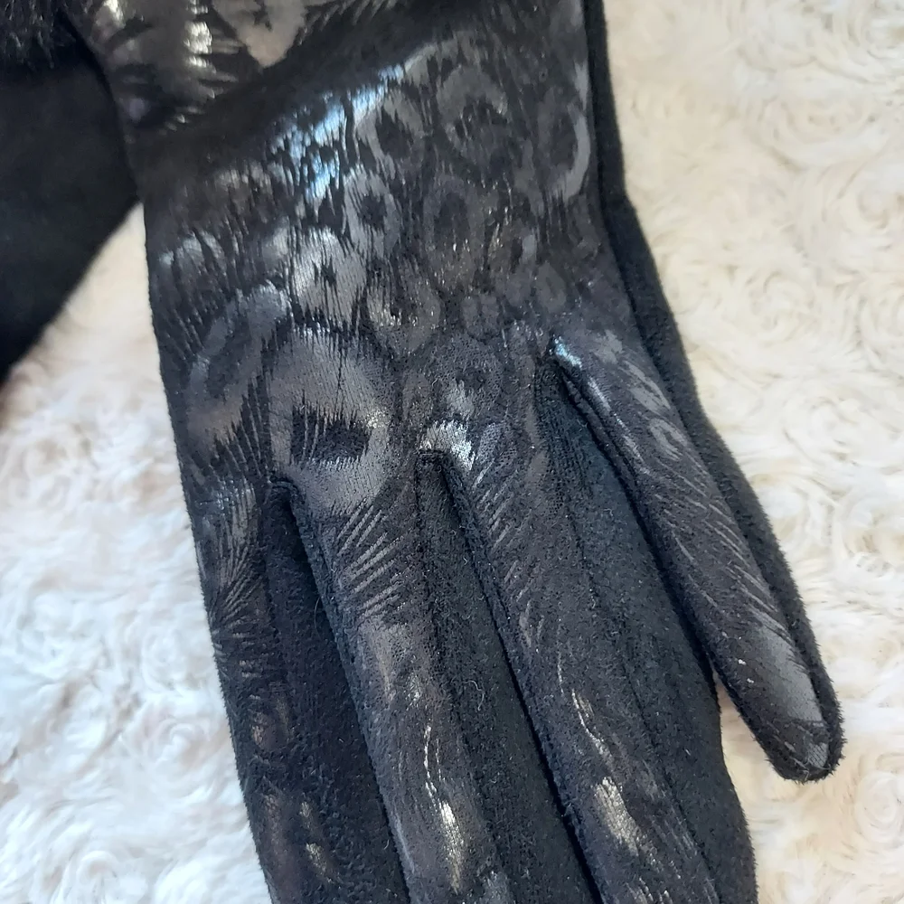 Black Women's Faux Fur Cuff Driving Gloves Quiet Luxury Winter Fancy